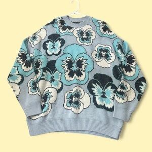 ASOS Pansy Floral Print Blue & Black Sweater